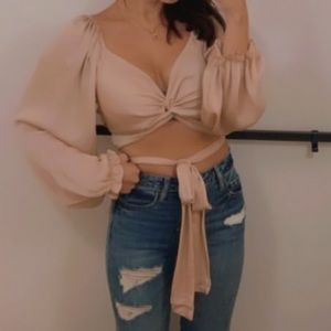 Nude wrap blouse top